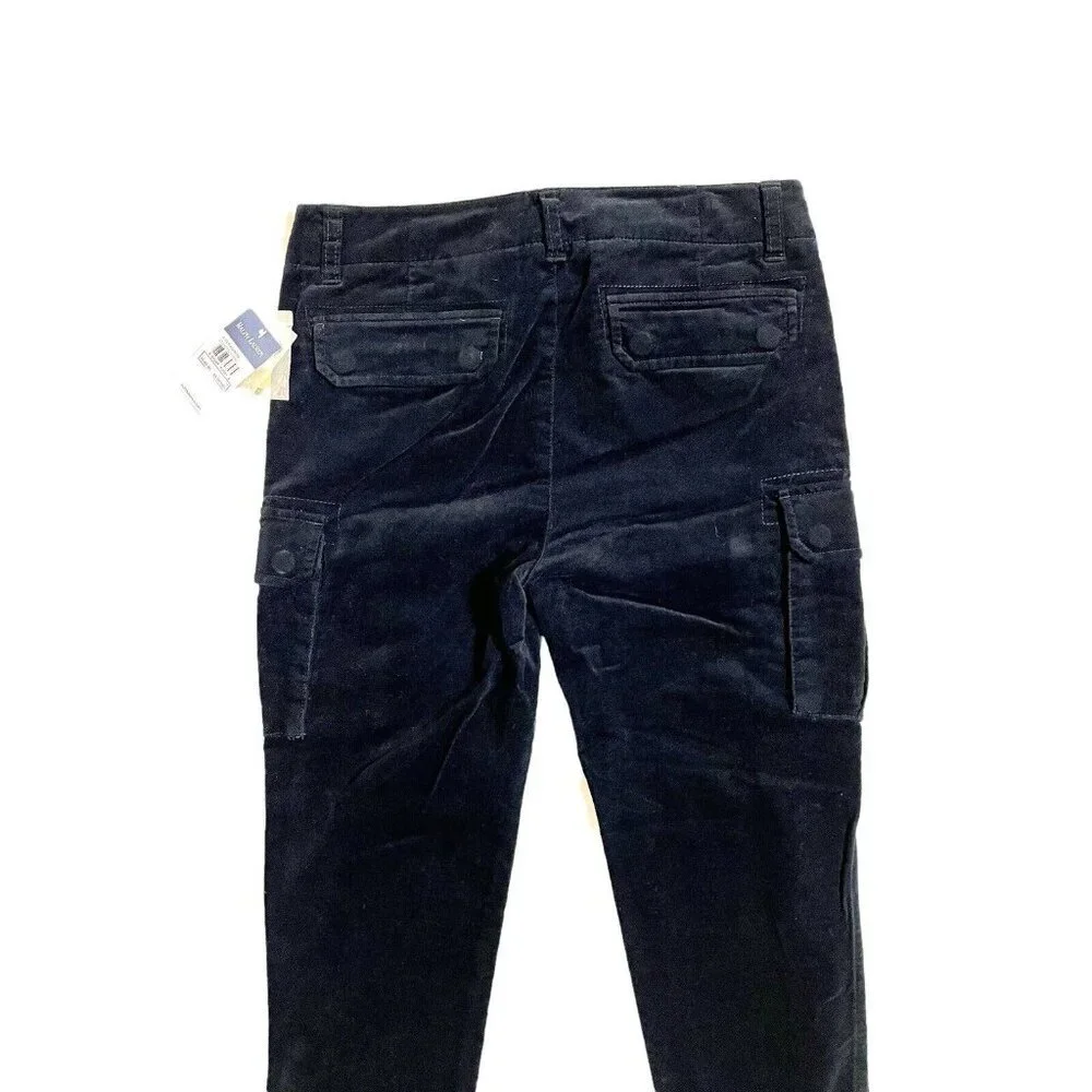 Ralph Jeans Black Velvet Stretch Skinny Cargo Pants Sz 14 NWT